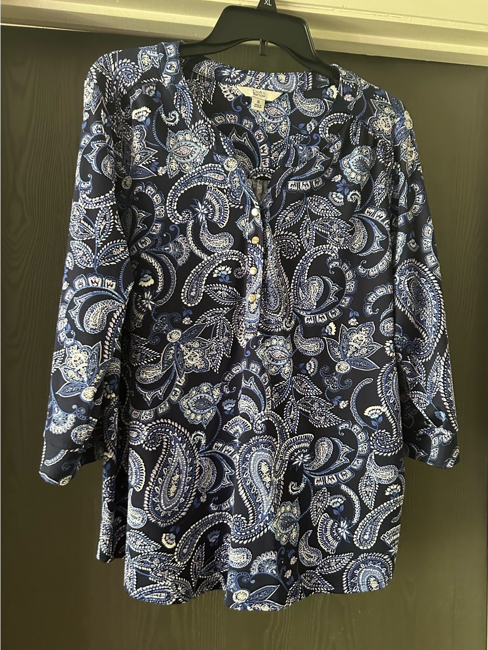croft & barrow Navy and Light Blue Paisley Button-Front Tunic